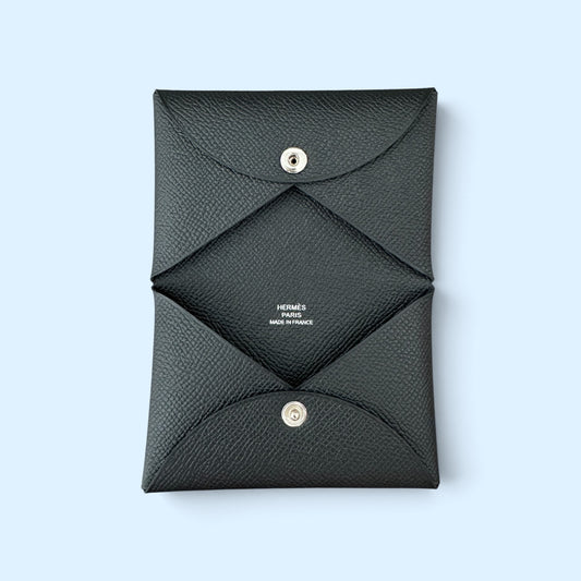 Hermès Calvi Card holder Black Epsom