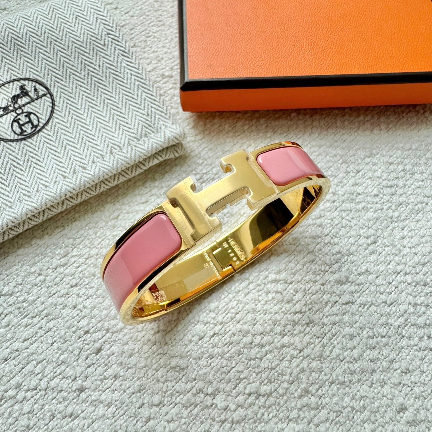 Hermès Clic H Bracelet Rouge Papaye Gold Hardware