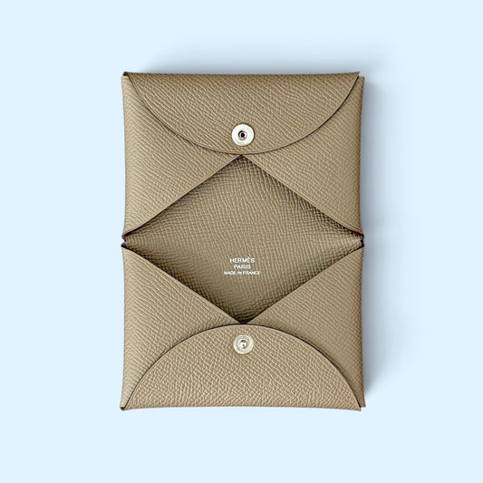 Hermès Calvi Card holder Etoupe Epsom
