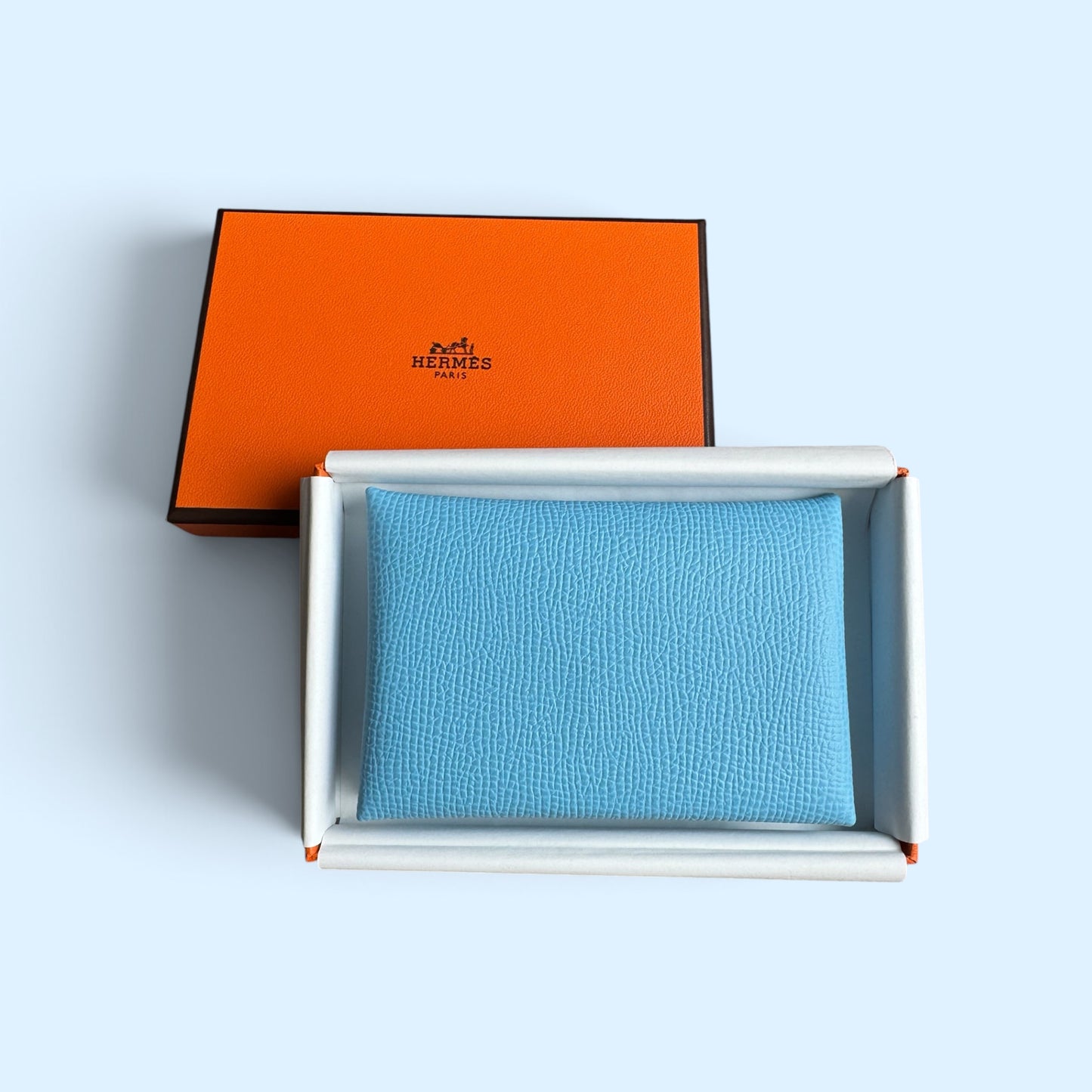 Hermès Calvi Card holder Blue Celeste Epsom