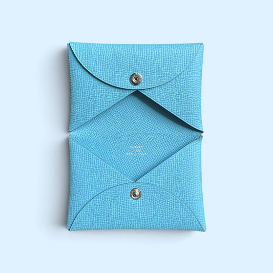 Hermès Calvi Card holder Blue Celeste Epsom