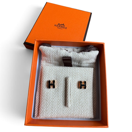Hermès Mini Pop H Earrings Black RGHW