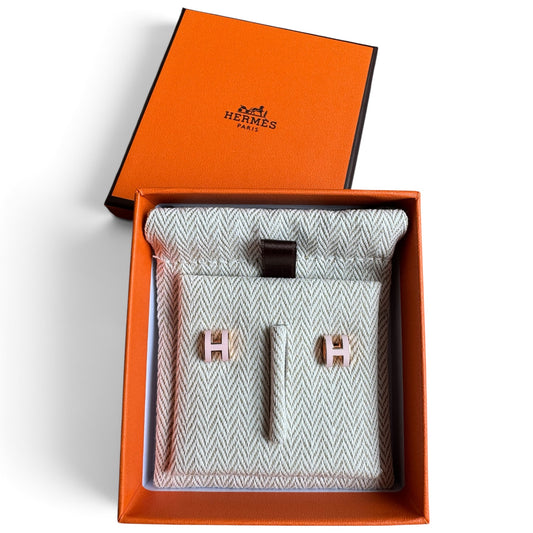 Hermès Mini Pop H Earrings Rose Candeur GHW