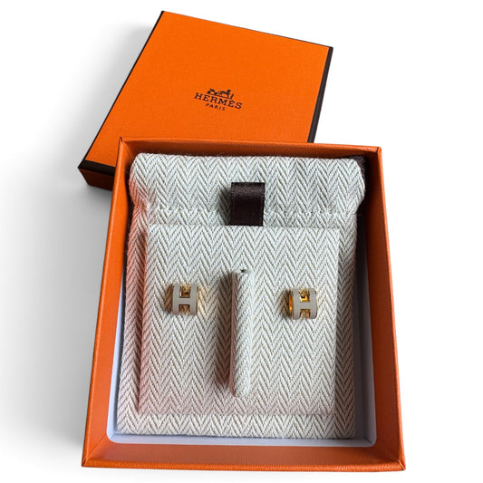 Hermès Mini Pop H Earrings Rose Marron Glace GHW