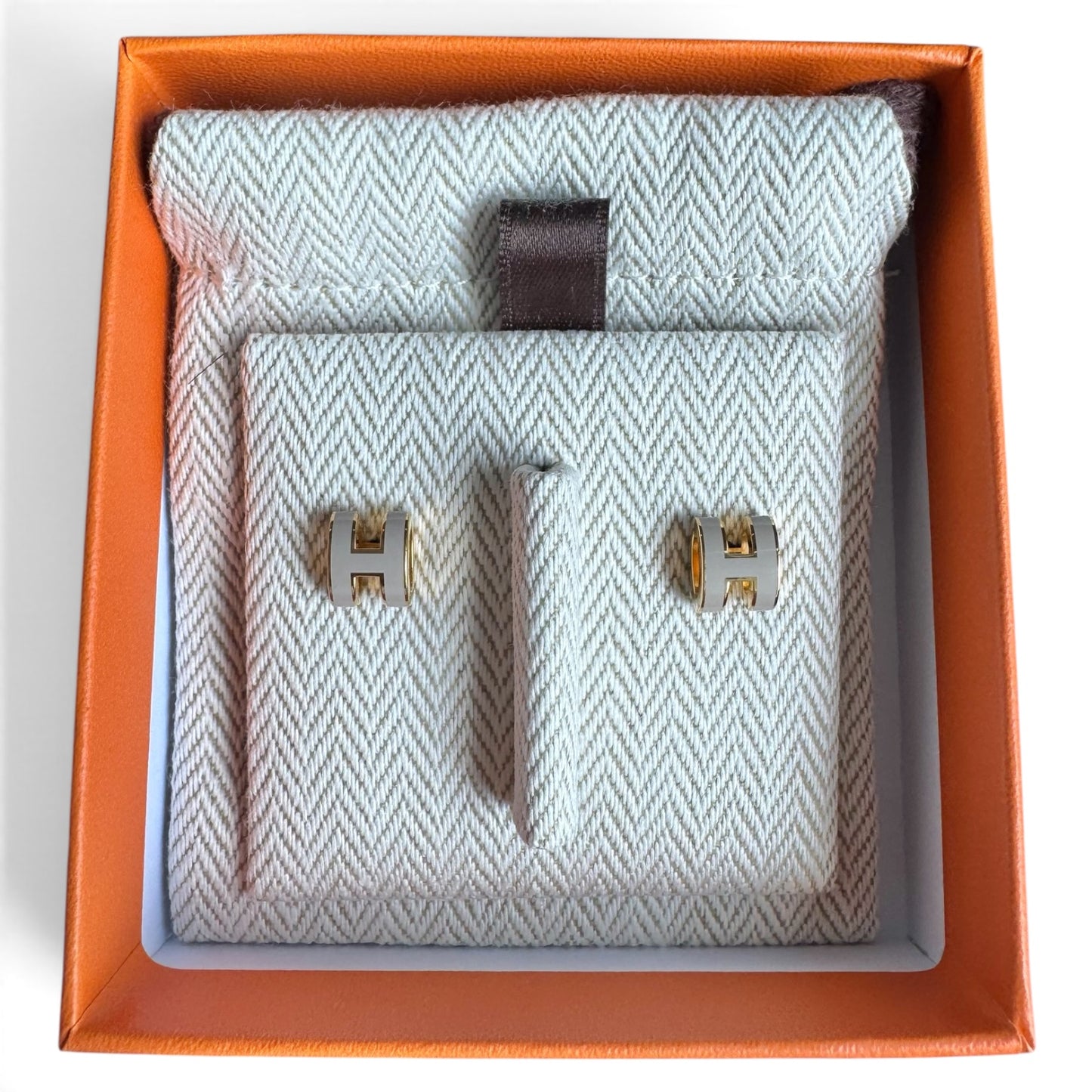 Hermès Mini Pop H Earrings Rose Marron Glace GHW