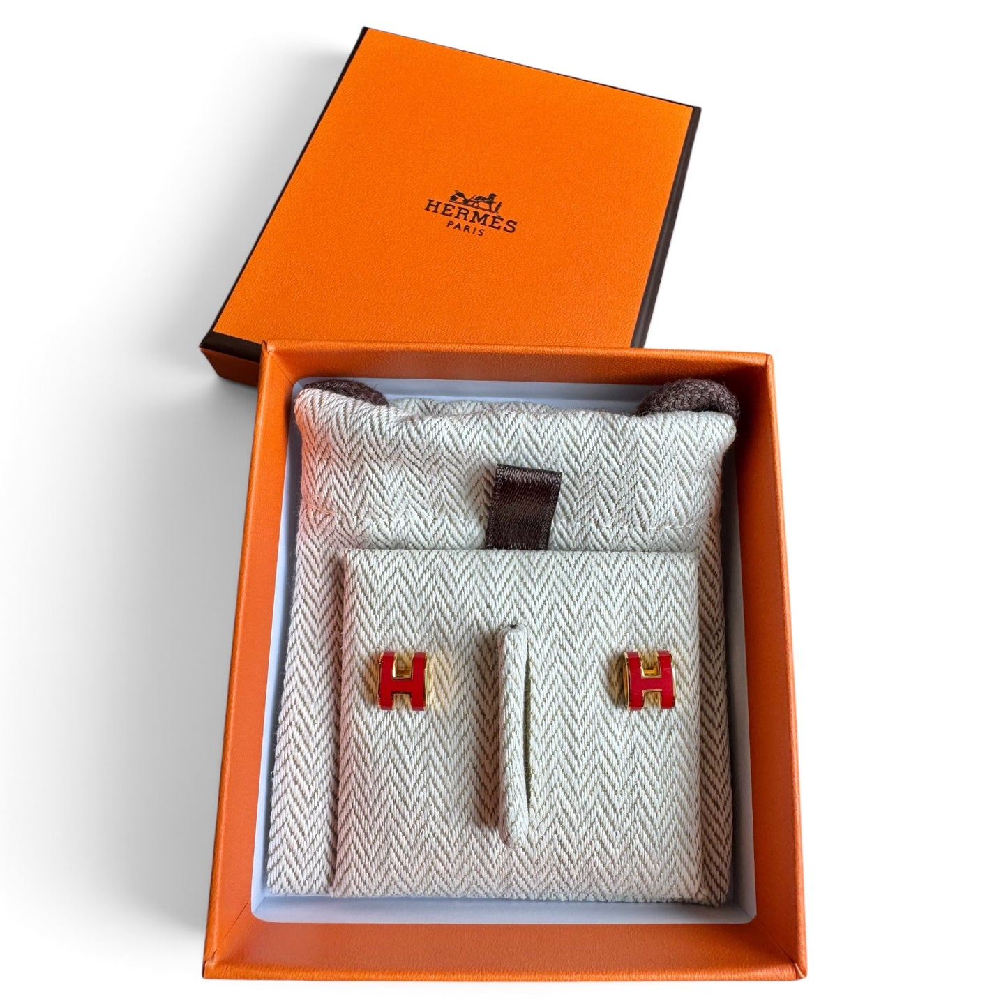 Hermès Mini Pop H Earrings Rouge Vif GHW