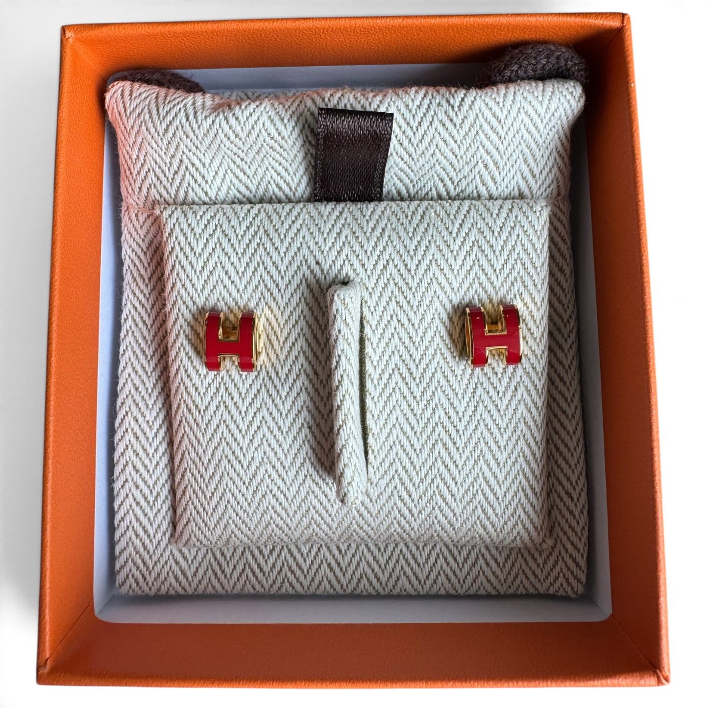 Hermès Mini Pop H Earrings Rouge Vif GHW