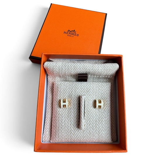 Hermès Mini Pop H Earrings White GHW