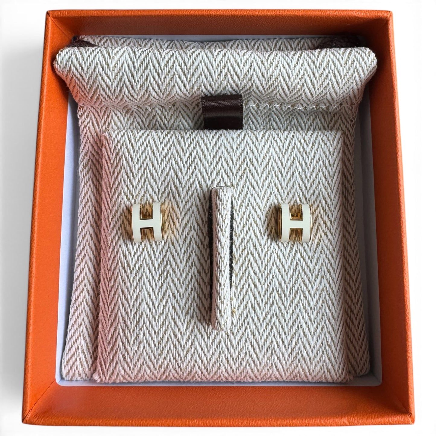 Hermès Mini Pop H Earrings White GHW