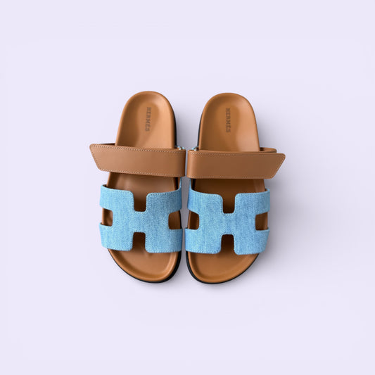Hermès Chypre Sandals Women Blue Clair / Natural